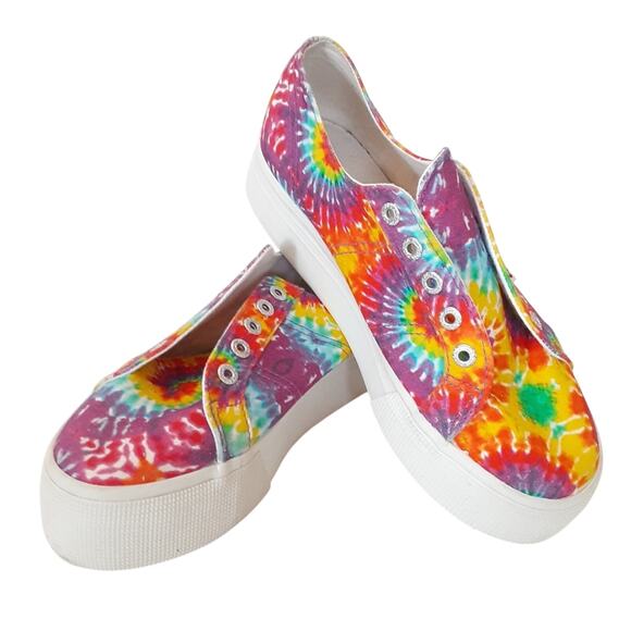Superga Platform Sneakers Rainbow Neon Tie Dye Retro 70s Lace Up Womens 7 - Picture 11 of 11